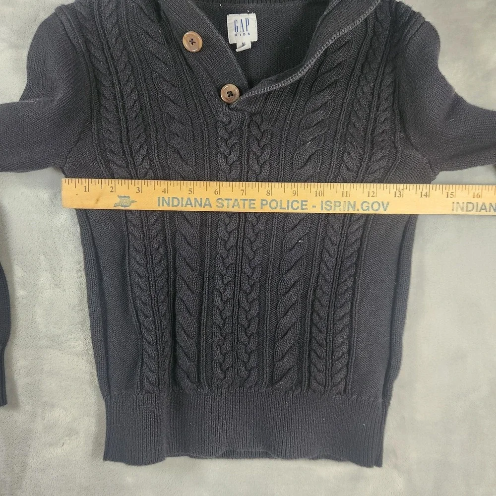 Gap Kids Cable Knit Henley Pullover Cotton Sweater Sz 8 Medium Black Cozy Preppy